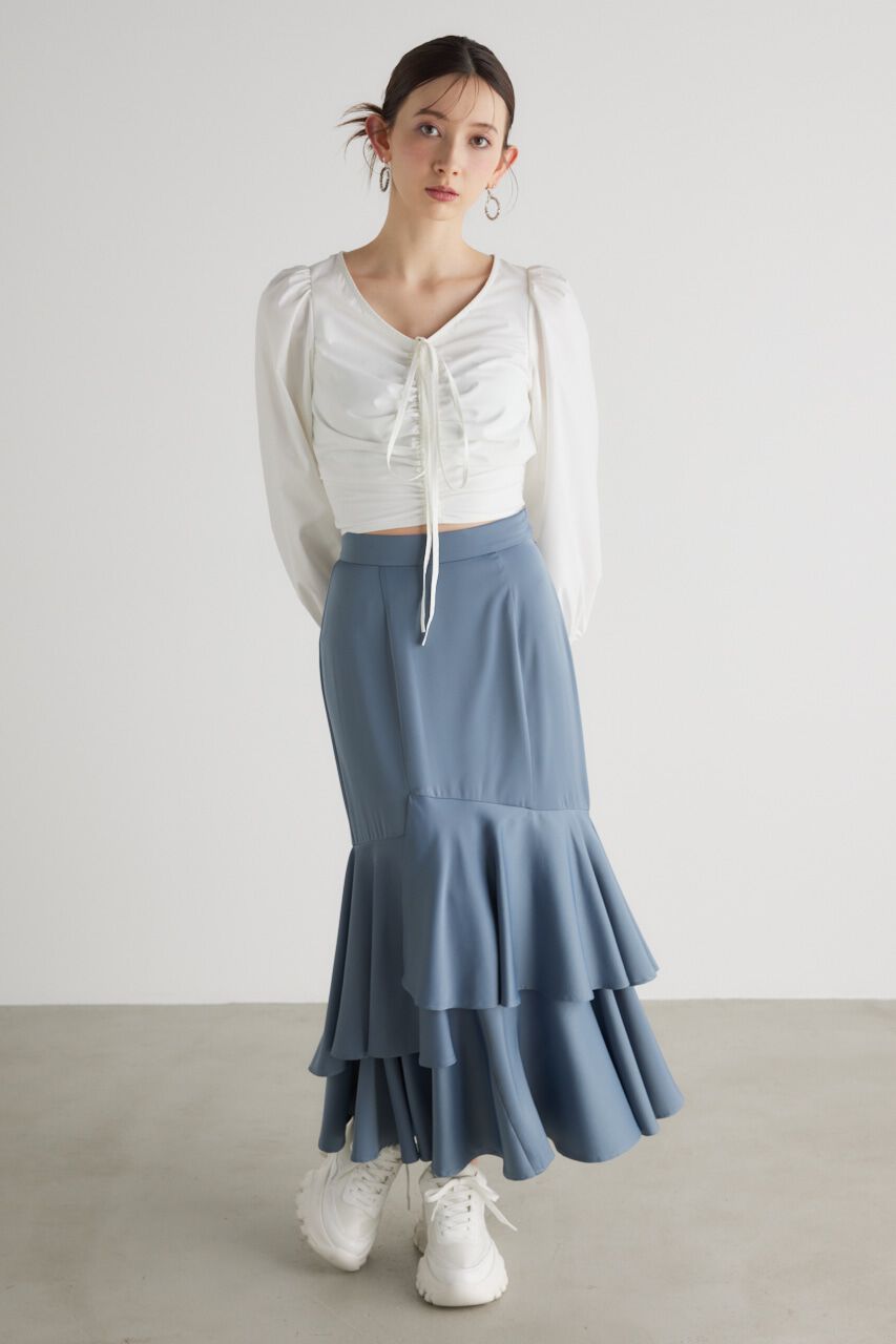 rienda「バックオープンギャザーデザイン TOP」|シャツ・ブラウス|