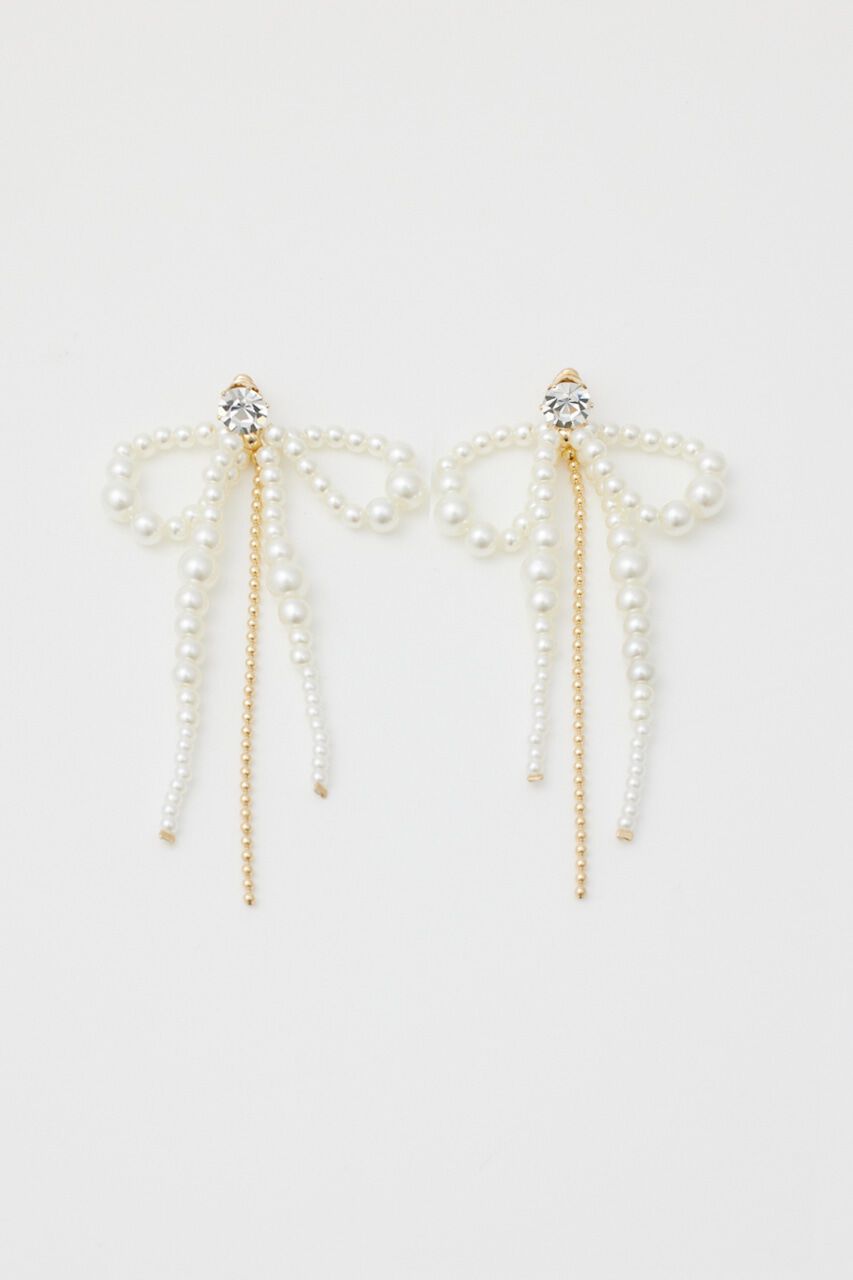 rienda「フェイクパールリボンピアス」|ピアス|WHT