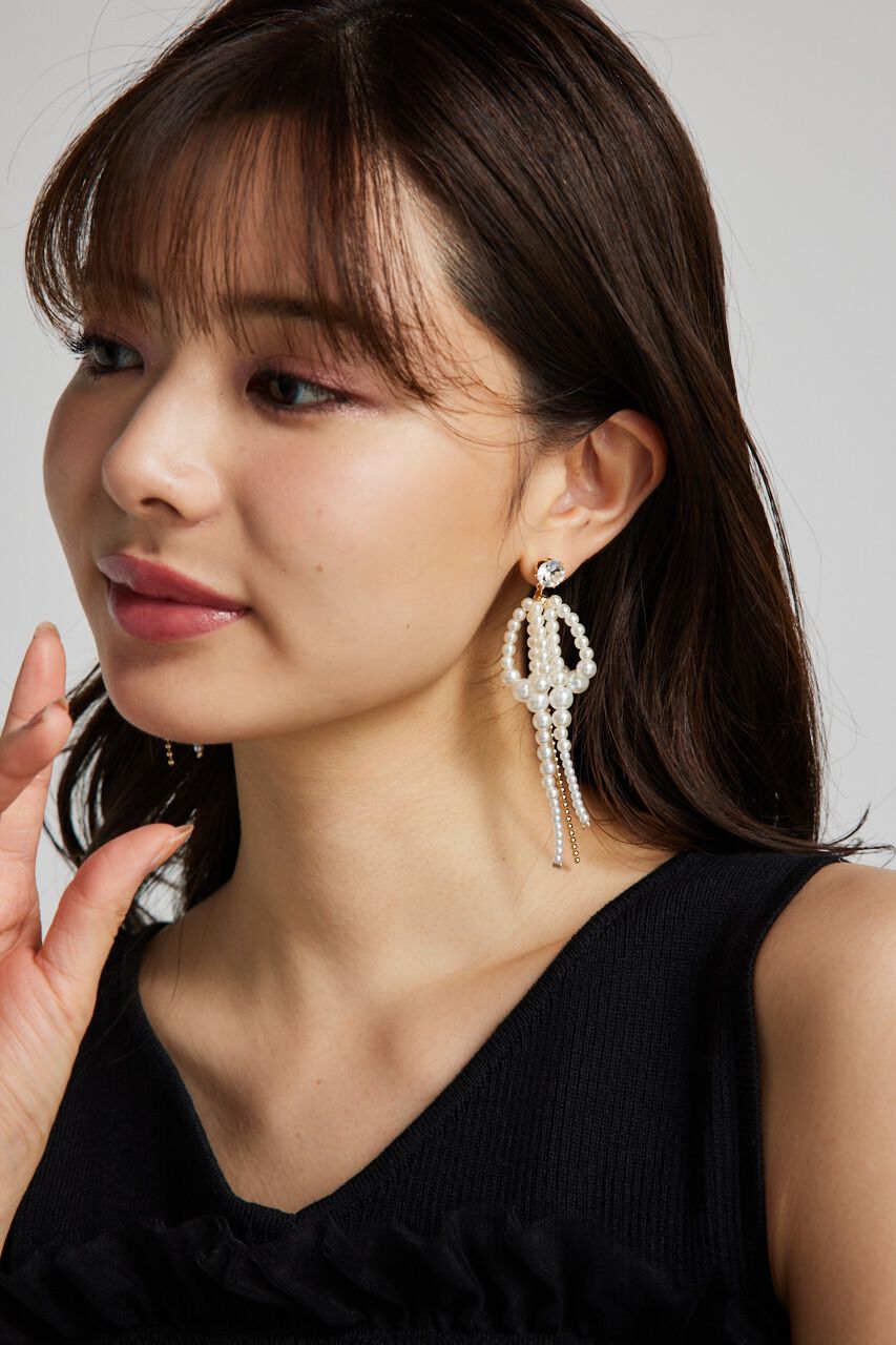 rienda「フェイクパールリボンピアス」|ピアス|