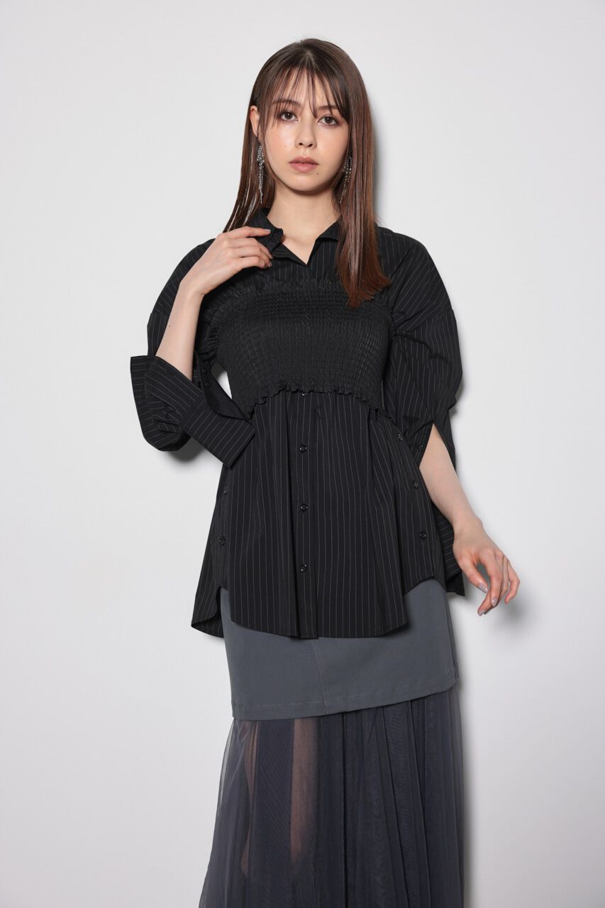 rienda「シャーリングベアセットシャツ」|シャツ・ブラウス|柄BLK5