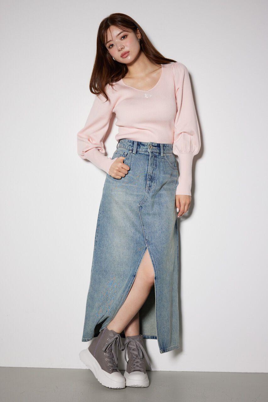 rienda「ダイヤネックウォッシャブルニットトップス」|ニット・セーター|