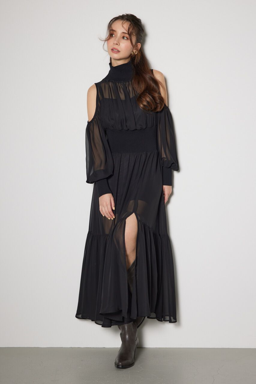 rienda「knitコンビスリットフレアワンピース」|ワンピース|