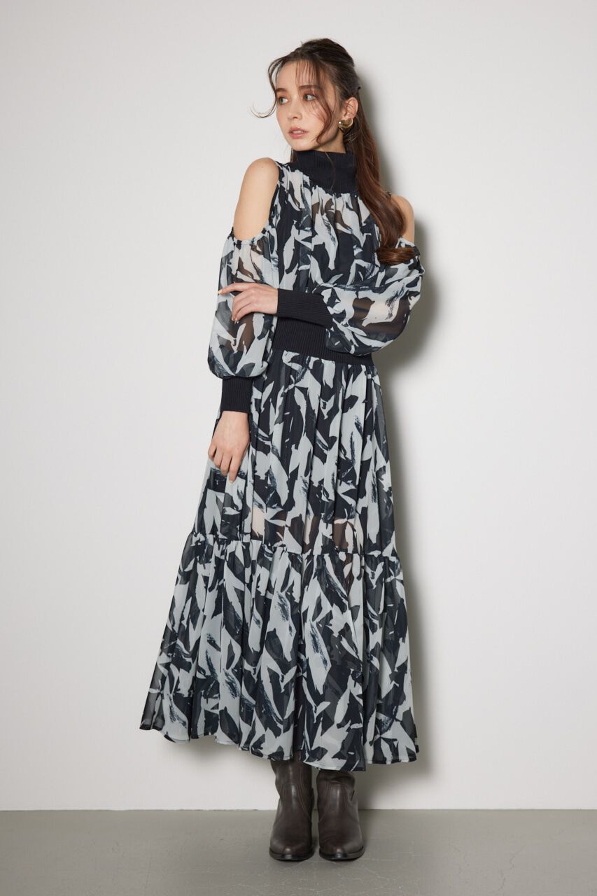 rienda「knitコンビスリットフレアワンピース」|ワンピース|柄BLK5