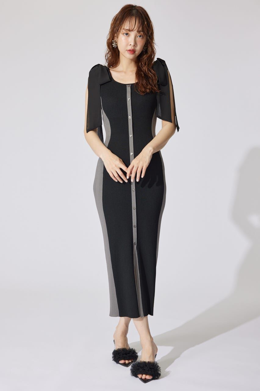 rienda「バイカラーリボンワンピース」|ワンピース|BLK