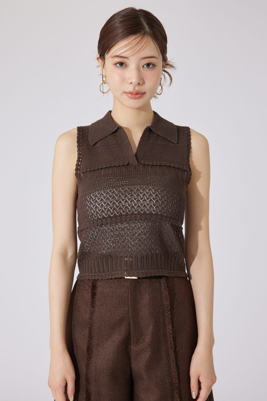 rienda「スキッパークロシェニットトップス」|シャツ・ブラウス|