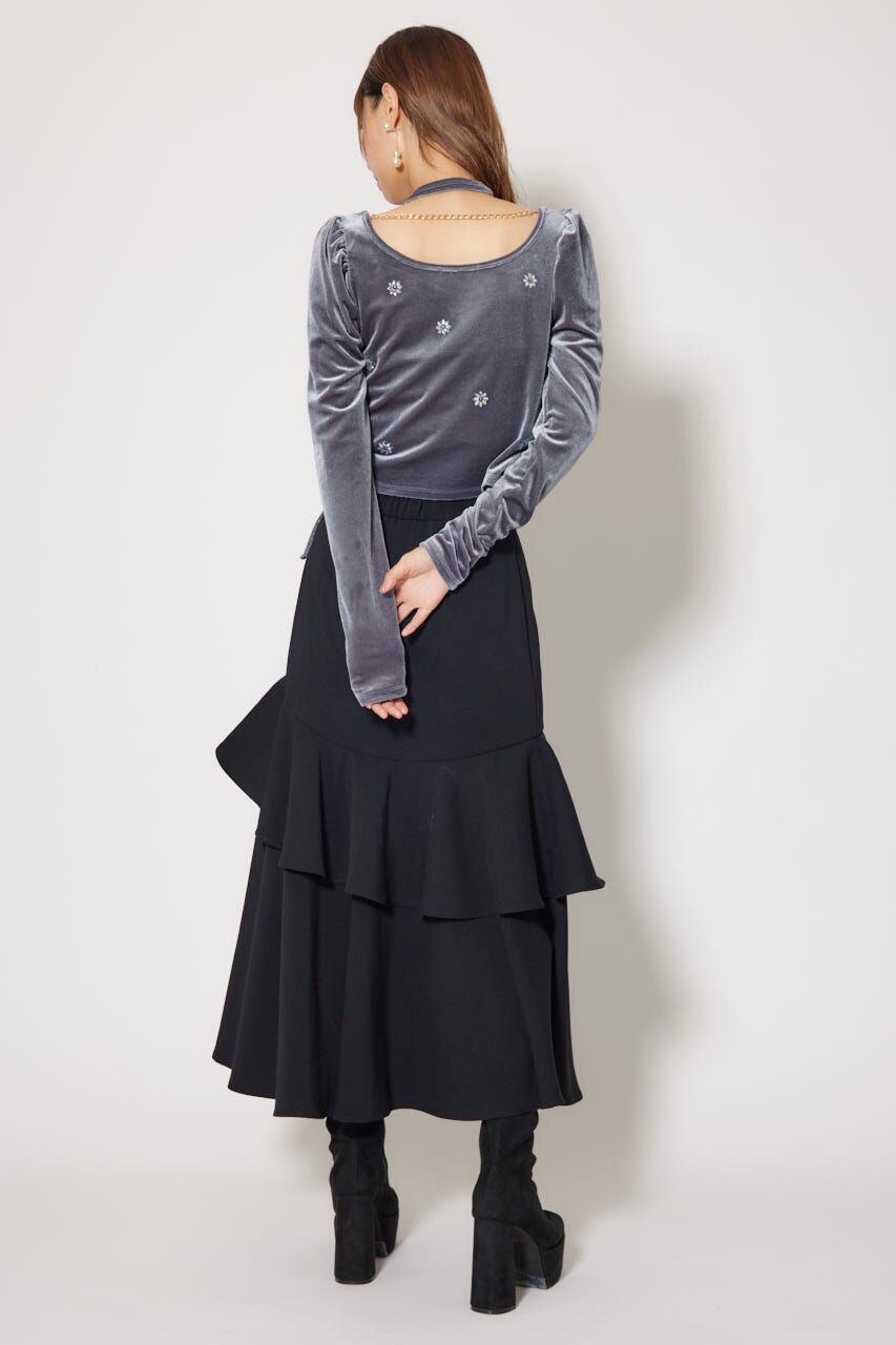 rienda「チョーカーセットフラワービジューベロアトップス」|Tシャツ・カットソー|