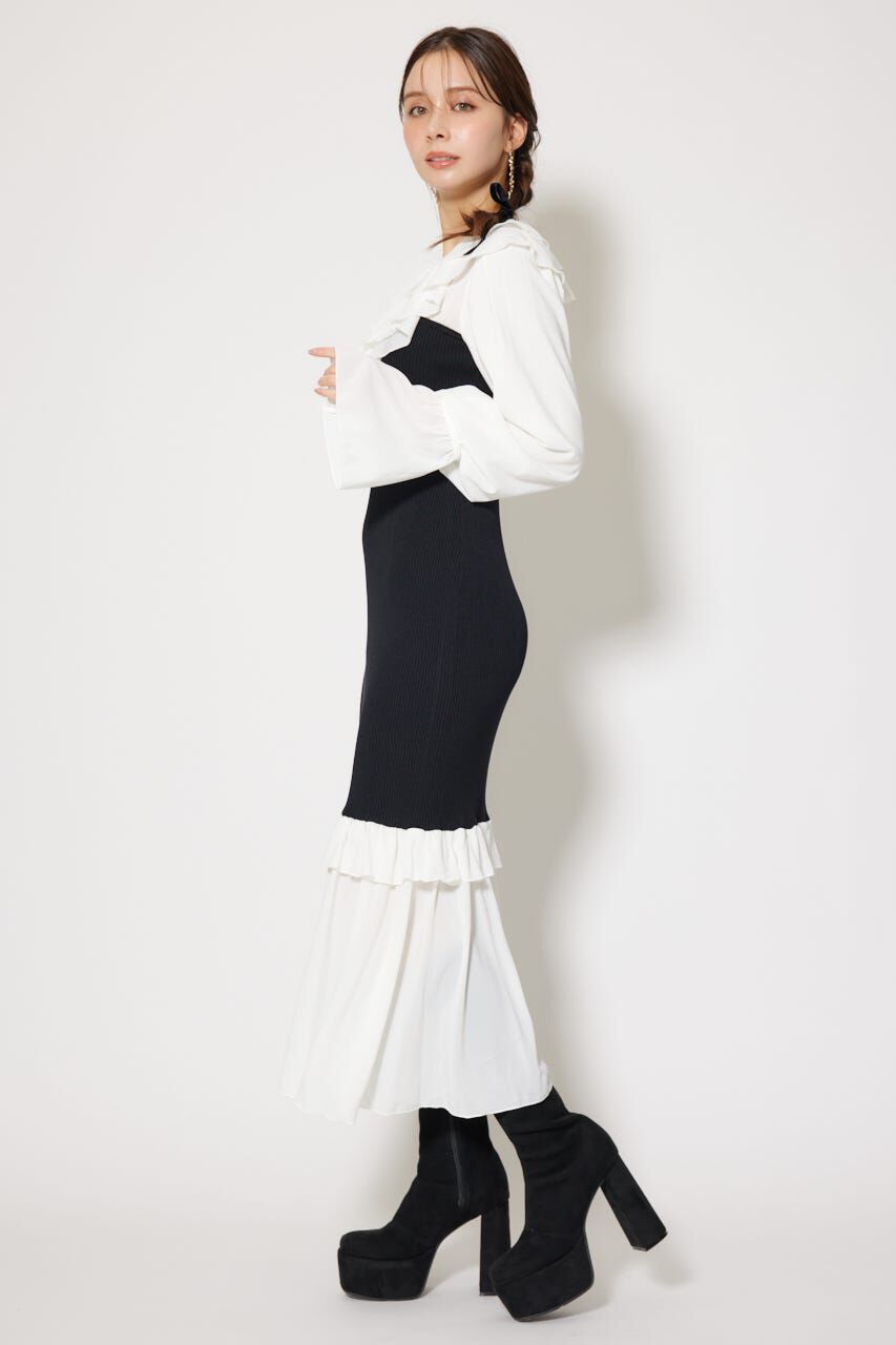 rienda「ダブルフリルコンビニットワンピース」|ワンピース|