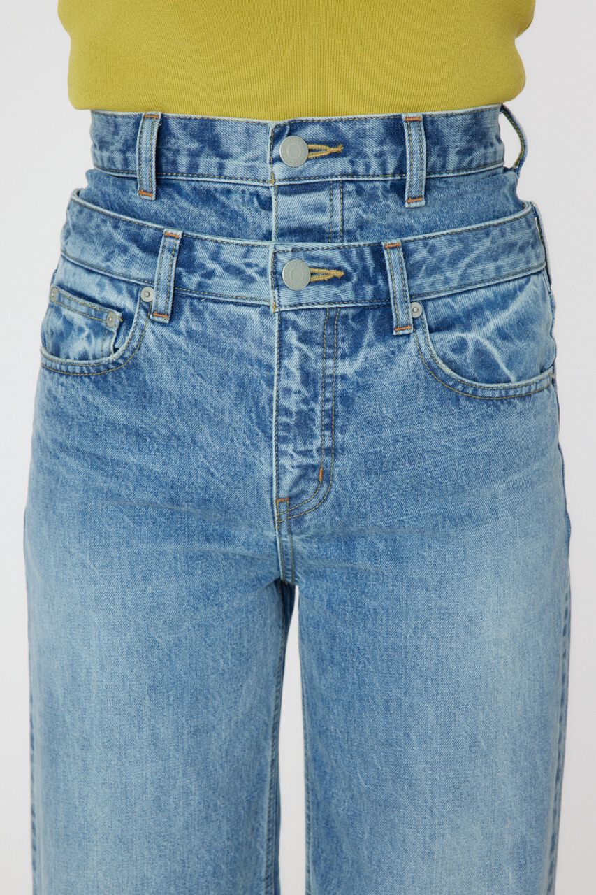 RODEO CROWNS「ダブルベルトウエストワイドパンツ」|デニム|