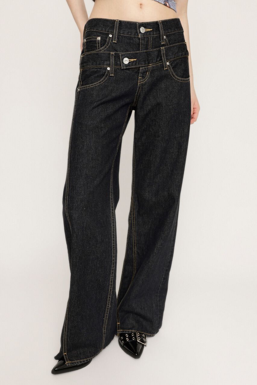 SLY「DOUBLE BELT WIDE FLARE PT-C」|デニム|
