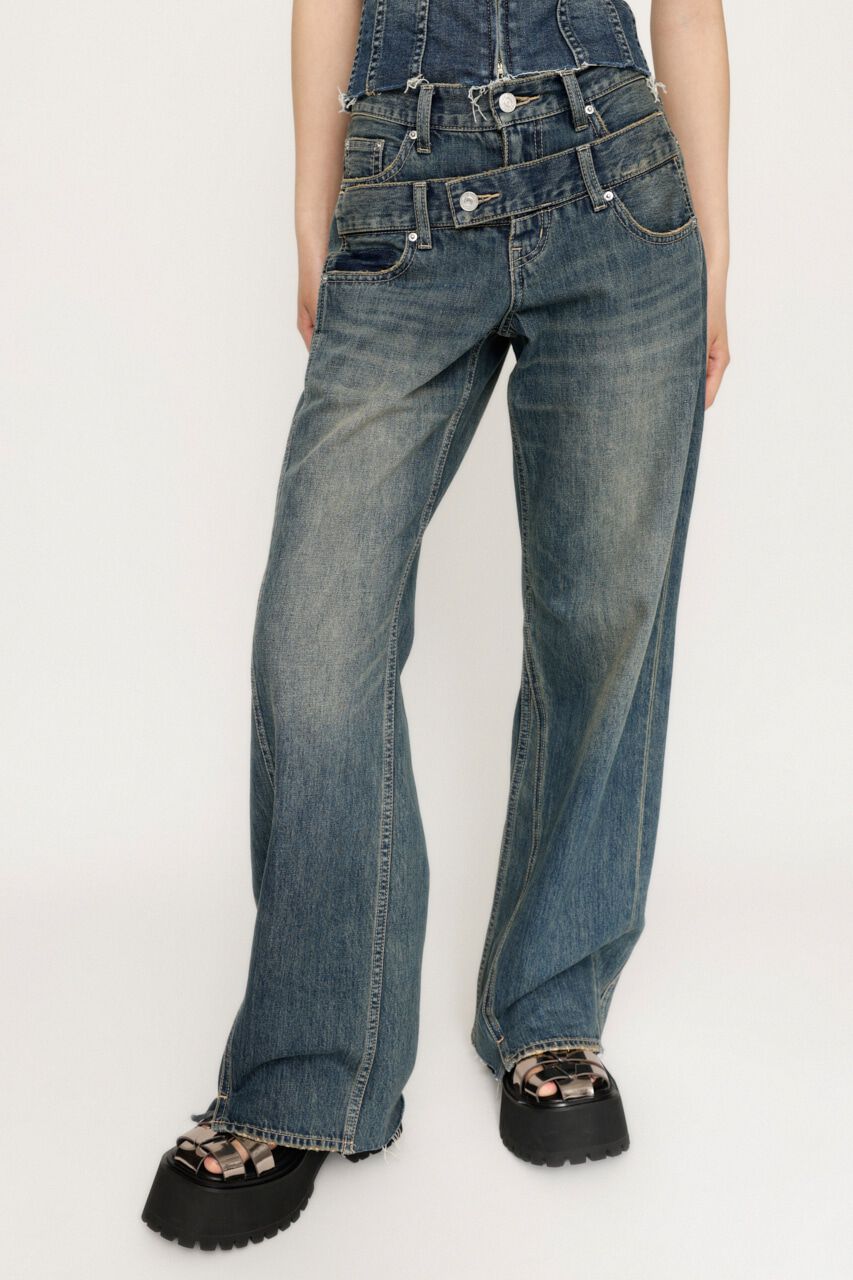 SLY「DOUBLE BELT WIDE FLARE PT-C」|デニム|BLU