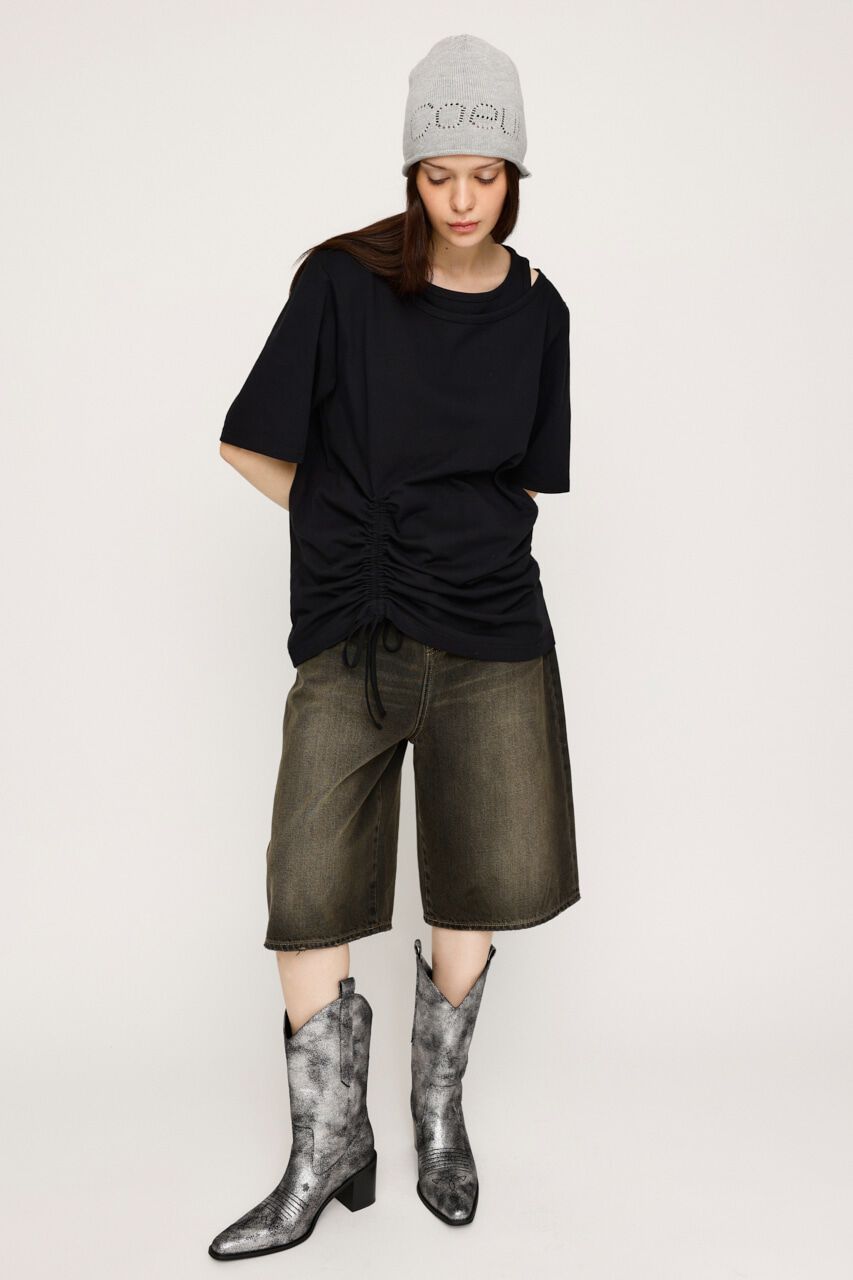 SLY「CROSS NECK SHIRRING HEM トップス」|Tシャツ・カットソー|