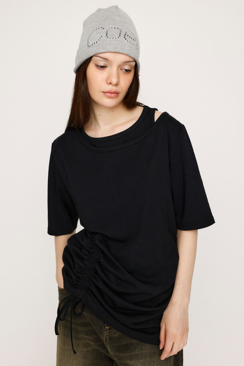 SLY「CROSS NECK SHIRRING HEM トップス」|Tシャツ・カットソー|