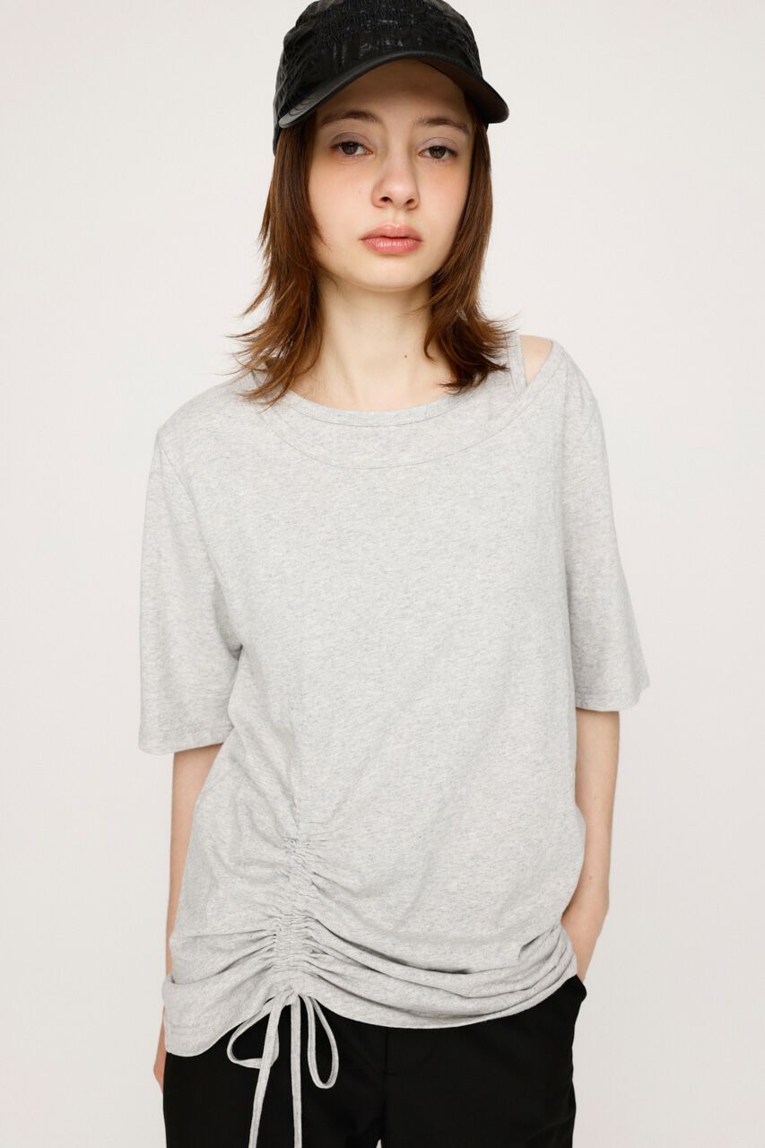 SLY「CROSS NECK SHIRRING HEM トップス」|Tシャツ・カットソー|