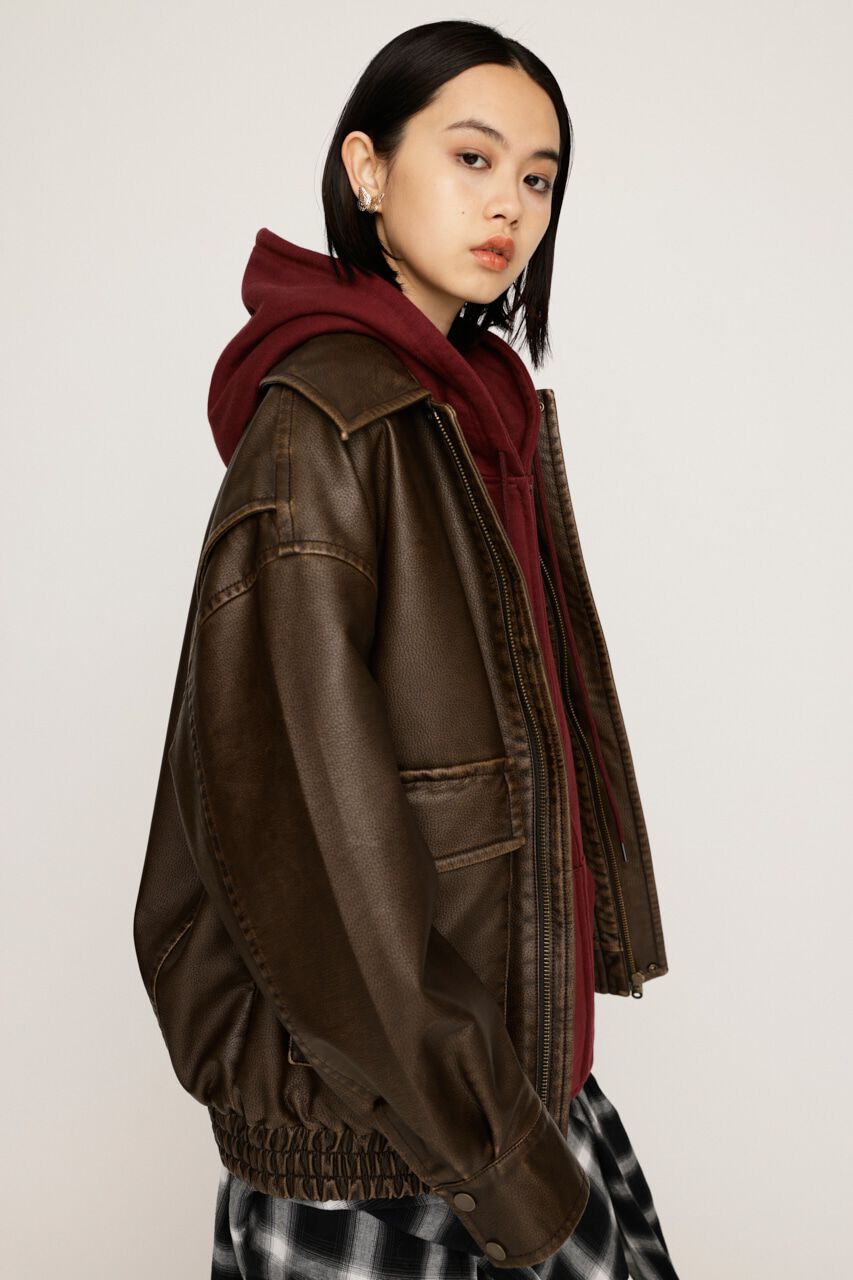 SLY「AGING F／LEATHER FLIGHT ジャケット」|ブルゾン・スタジャン|