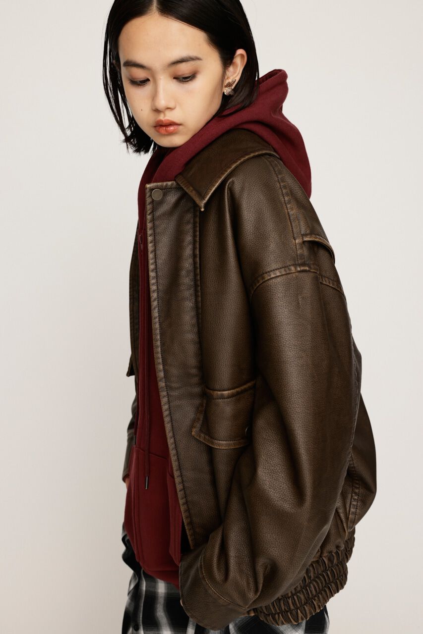 SLY「AGING F／LEATHER FLIGHT ジャケット」|ブルゾン・スタジャン|