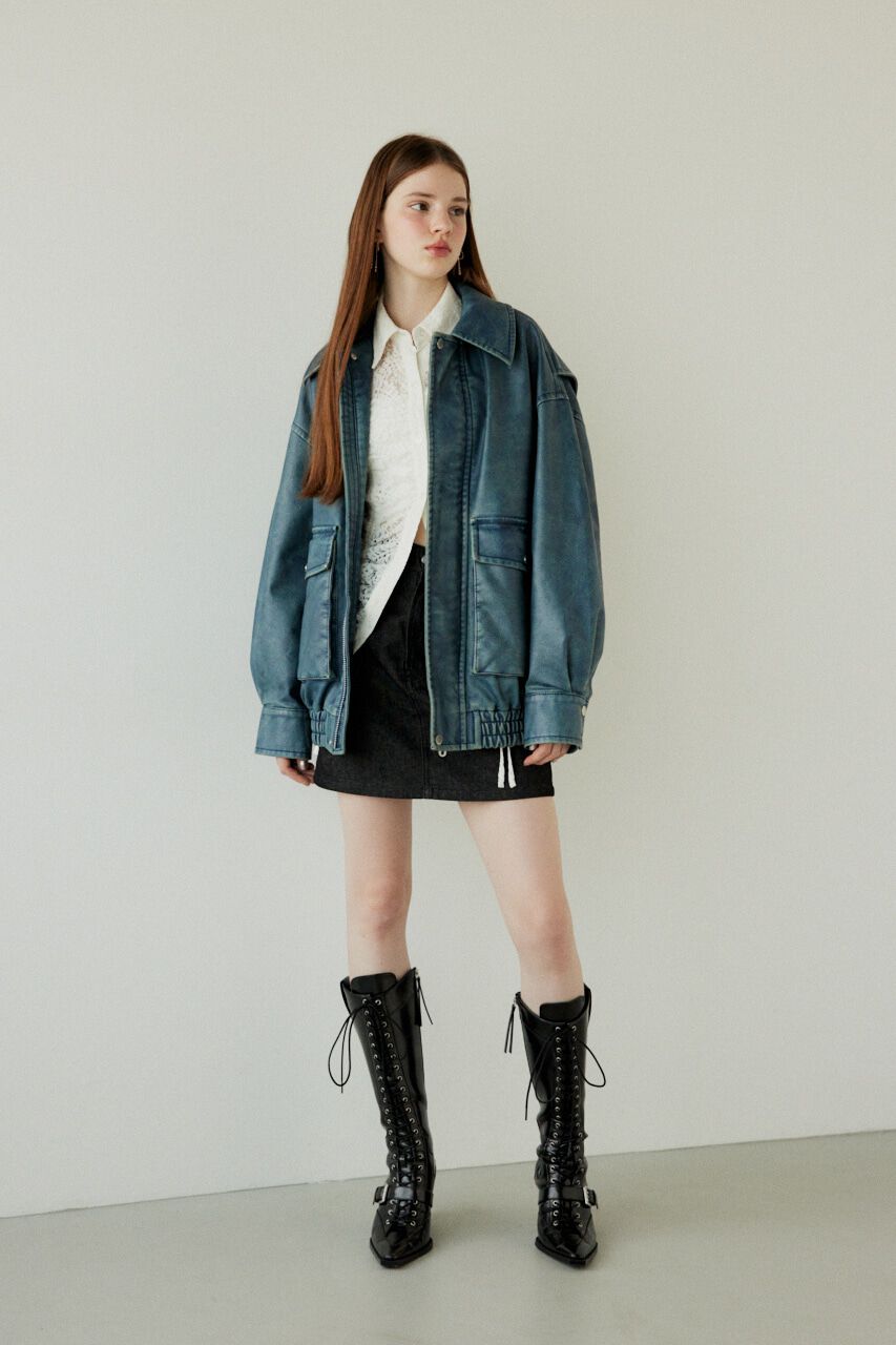 SLY「AGING F／LEATHER FLIGHT ジャケット」|ブルゾン・スタジャン|