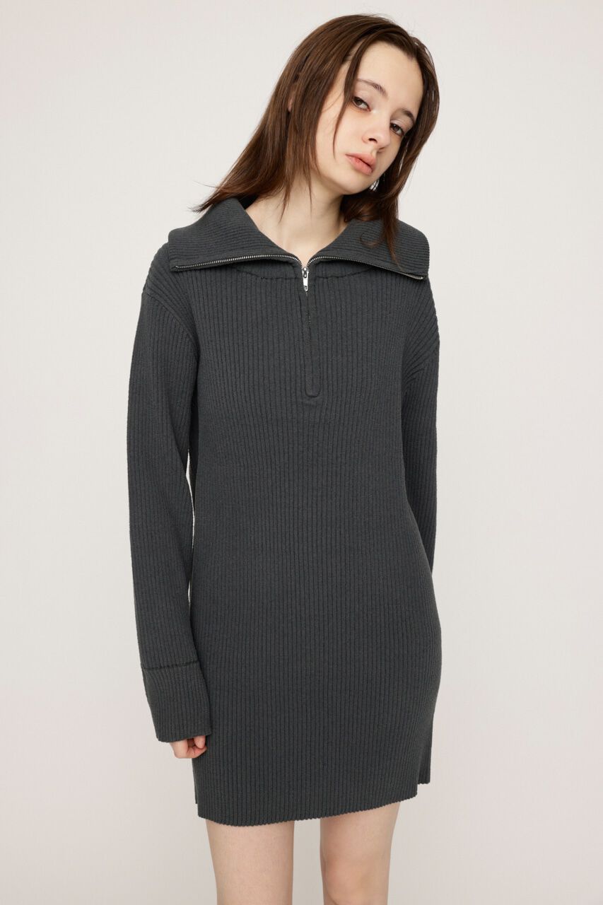 SLY「BIG COLLAR HALF ZIP ショートワンピース」|ワンピース|GRY