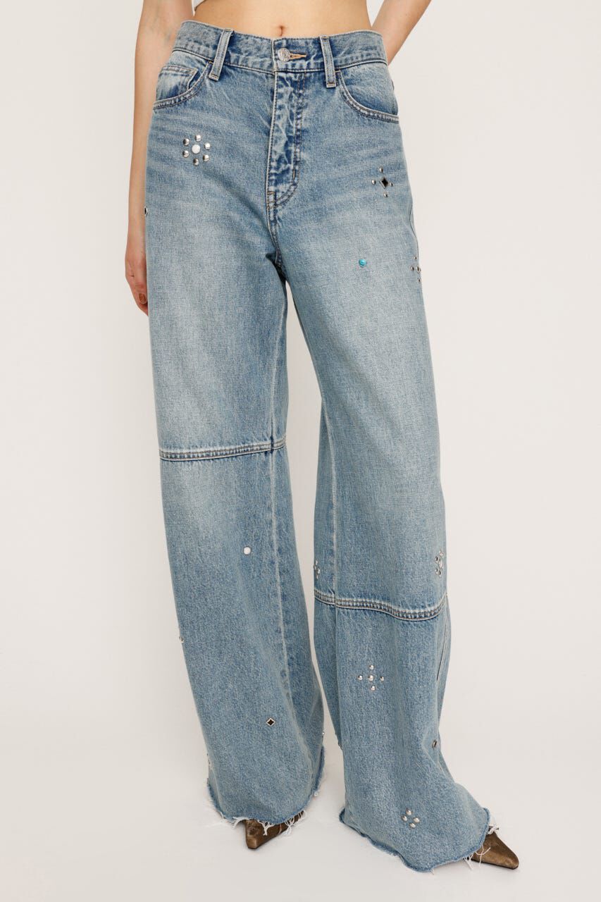 SLY「STUDS SEAM DESIGN FLARE PT-B」|デニム|BLU