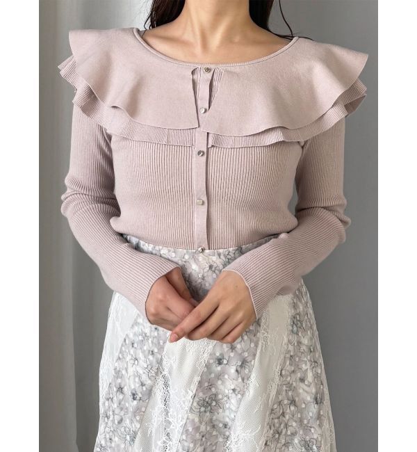 MERCURYDUO「編み変化ラッフルコンパクト」|ニット・セーター|ベージュ