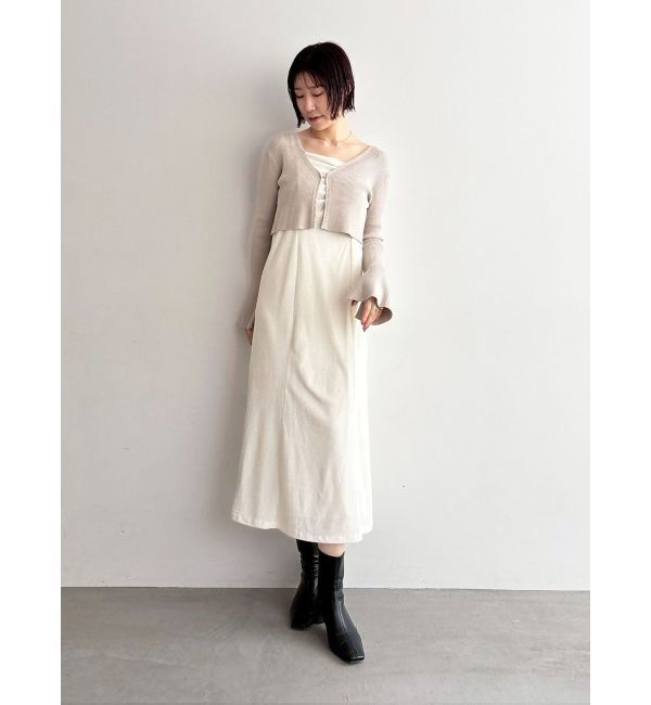 LAGUNAMOON「ニットカーデセットメッシュベロアキャミワンピース」|ワンピース|