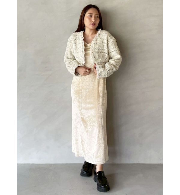 LAGUNAMOON「ニットカーデセットメッシュベロアキャミワンピース」|ワンピース|