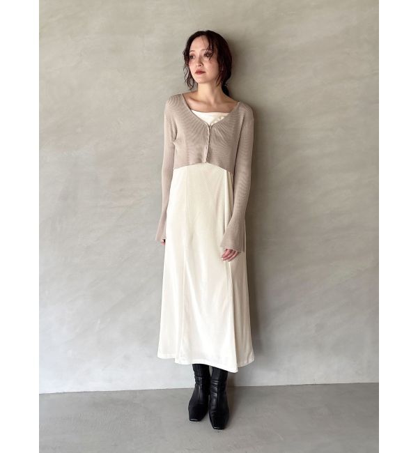 LAGUNAMOON「ニットカーデセットメッシュベロアキャミワンピース」|ワンピース|