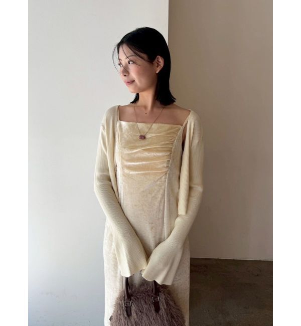 LAGUNAMOON「ニットカーデセットメッシュベロアキャミワンピース」|ワンピース|