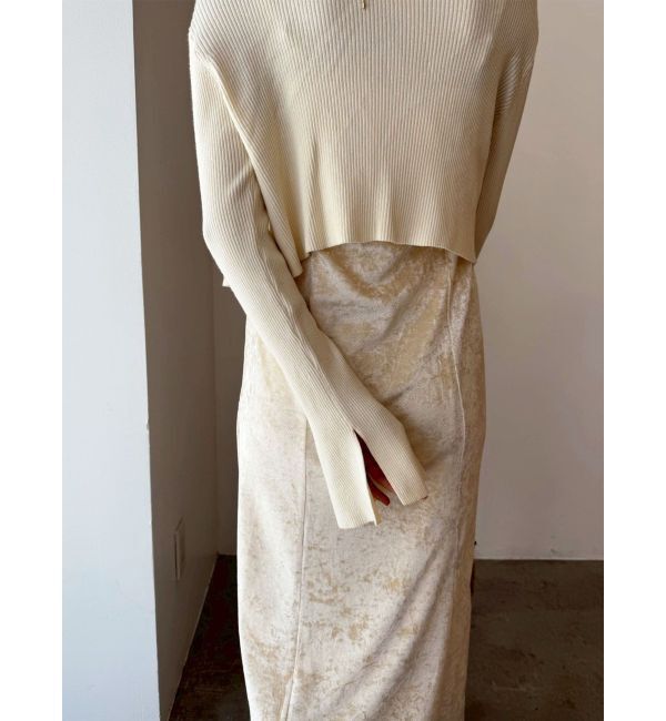 LAGUNAMOON「ニットカーデセットメッシュベロアキャミワンピース」|ワンピース|