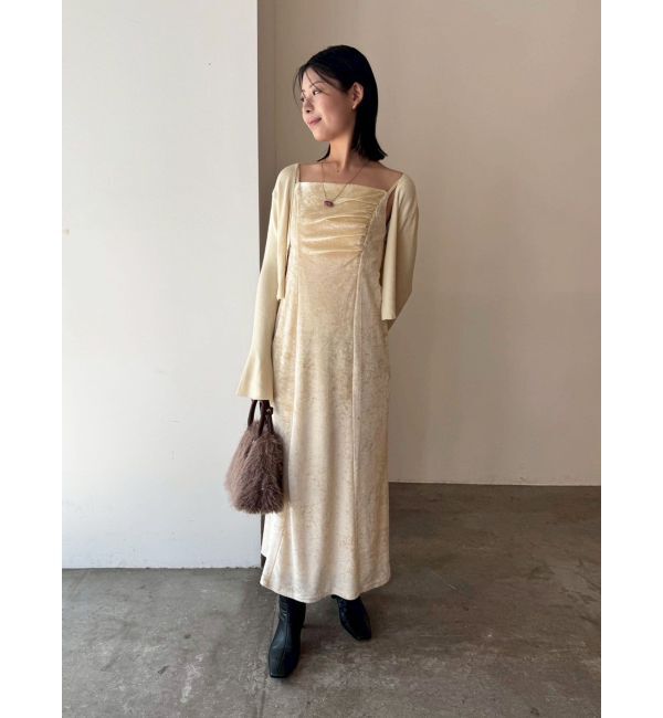 LAGUNAMOON「ニットカーデセットメッシュベロアキャミワンピース」|ワンピース|