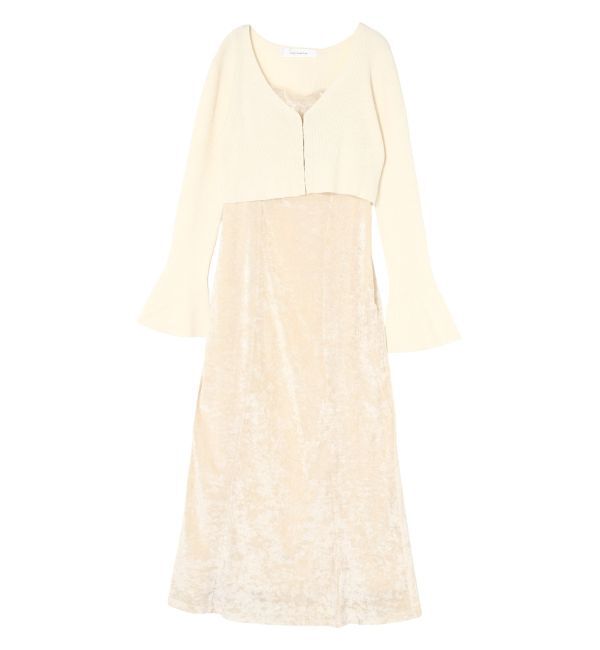 LAGUNAMOON「ニットカーデセットメッシュベロアキャミワンピース」|ワンピース|