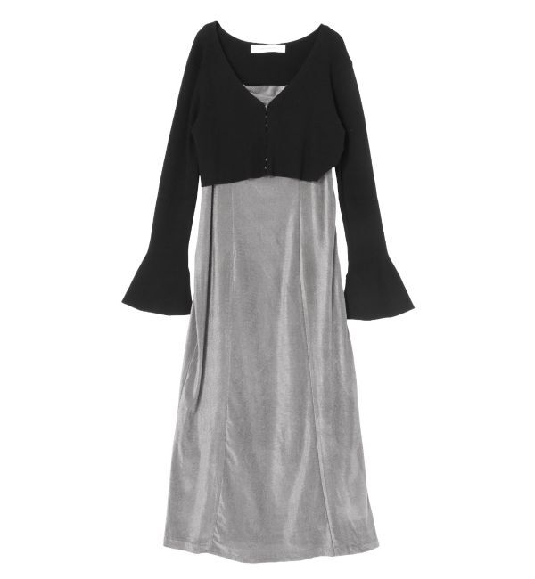 LAGUNAMOON「ニットカーデセットメッシュベロアキャミワンピース」|ワンピース|