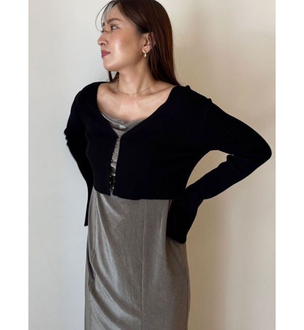 LAGUNAMOON「ニットカーデセットメッシュベロアキャミワンピース」|ワンピース|グレー