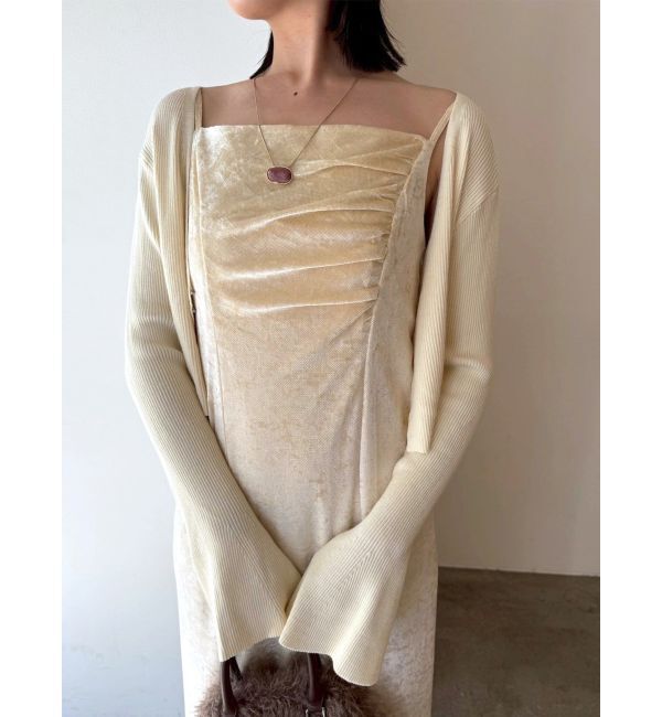 LAGUNAMOON「ニットカーデセットメッシュベロアキャミワンピース」|ワンピース|ベージュ