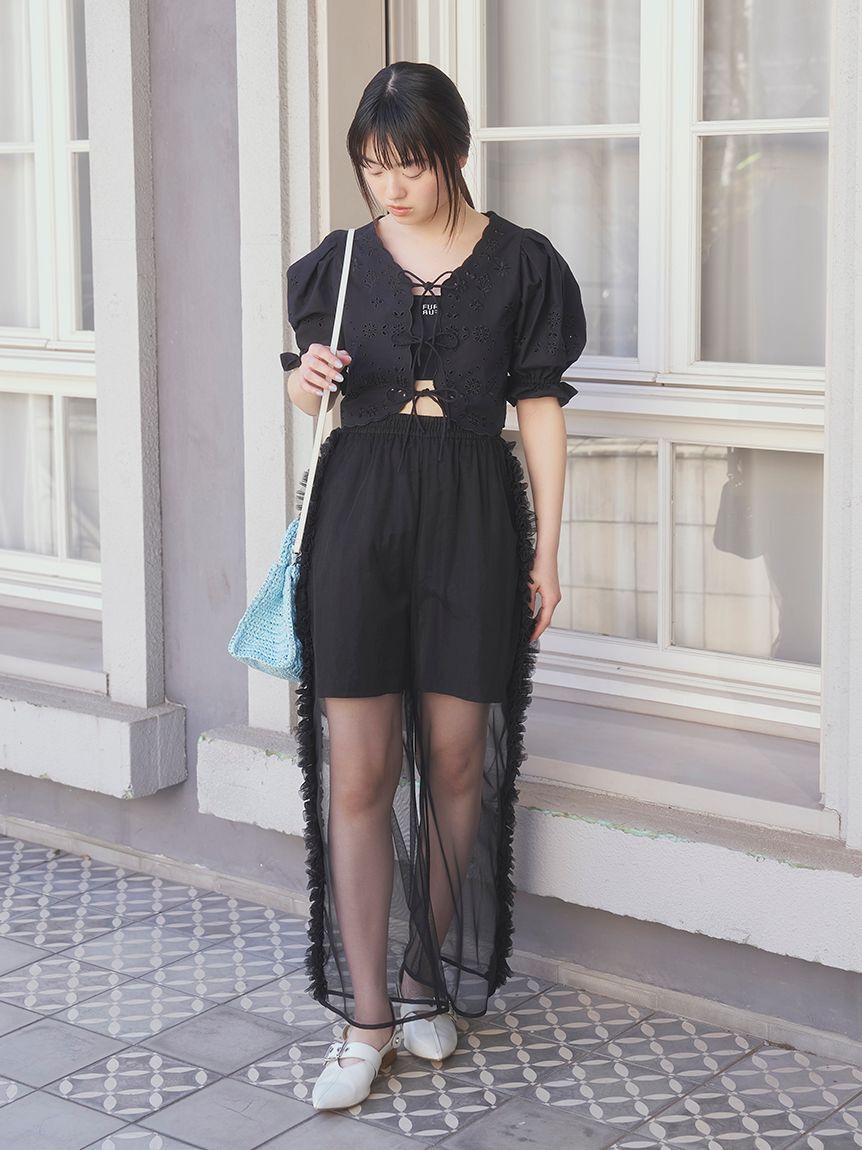 FURFUR「チュールフリルレイヤードパンツ」|チノ|