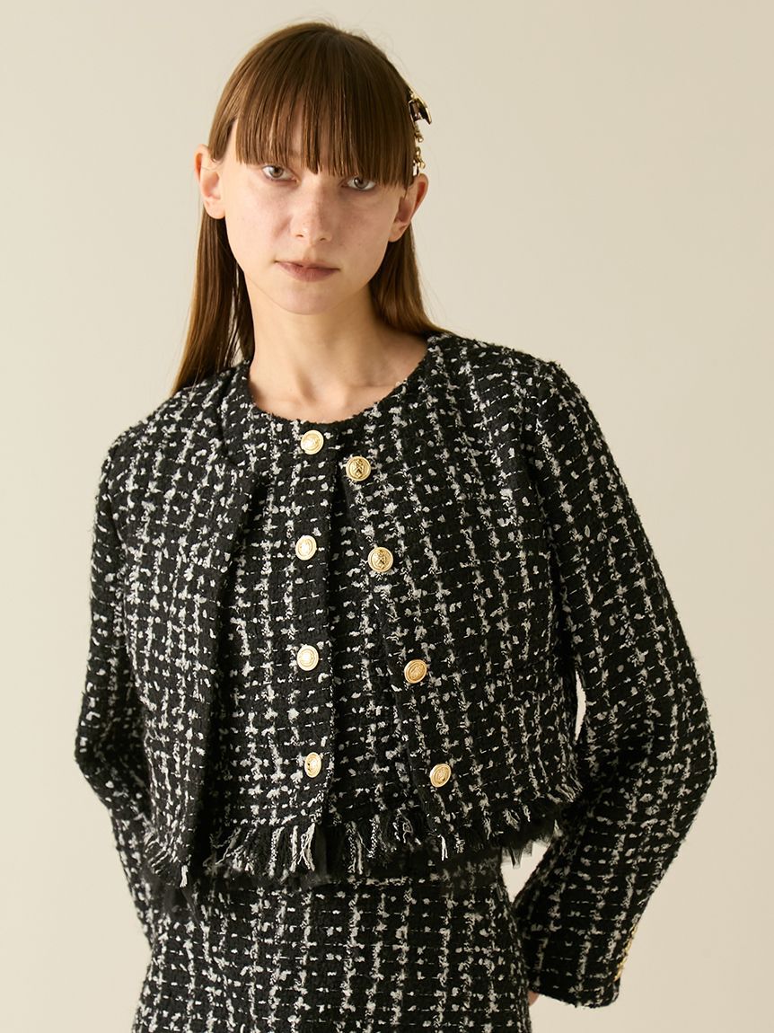FURFUR「【限定カラー】ツイードジャケット」|ノーカラージャケット|BLK