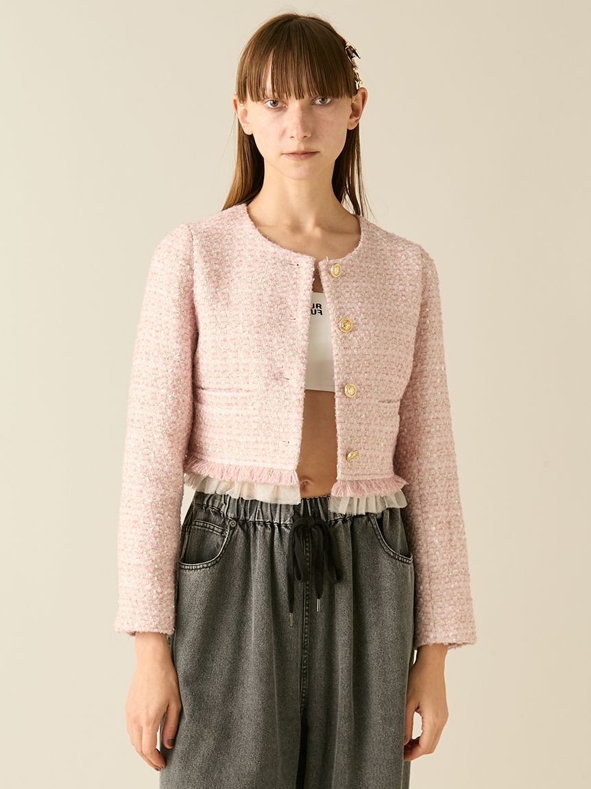 FURFUR「【限定カラー】ツイードジャケット」|ノーカラージャケット|PNK