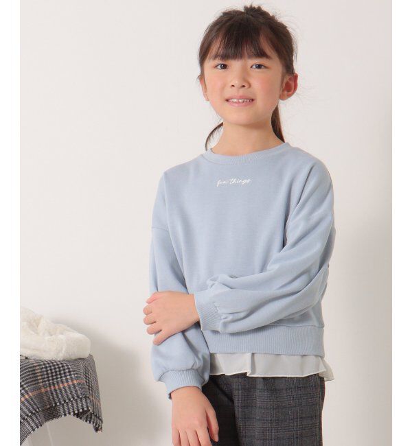 ikka kids「裾シフォンレイヤード裏毛プルオーバー（120~160cm）」|Tシャツ・カットソー|ブルー