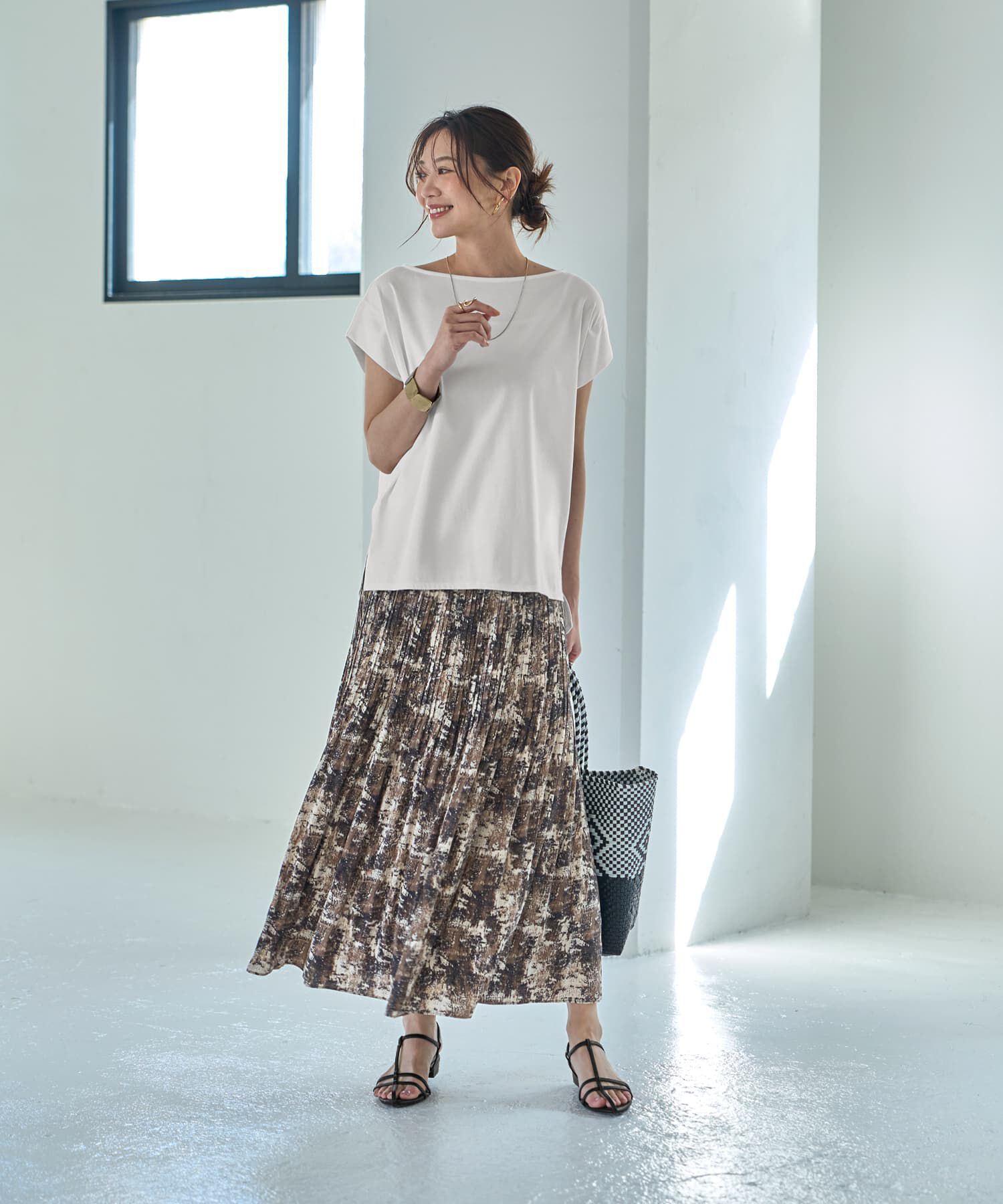 STYLE DELI「カラーMIX柄フェードアウトプリーツスカート」|フレア|ブラックミックス