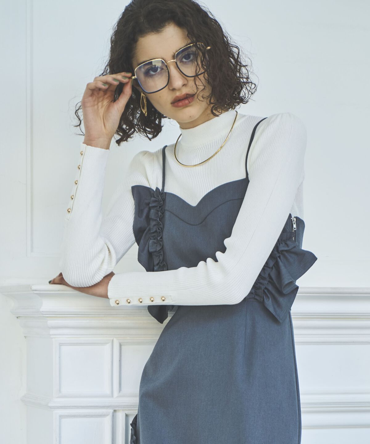 アンドクチュール「袖ボタンハイネックリブプルオーバー」|ニット・セーター|