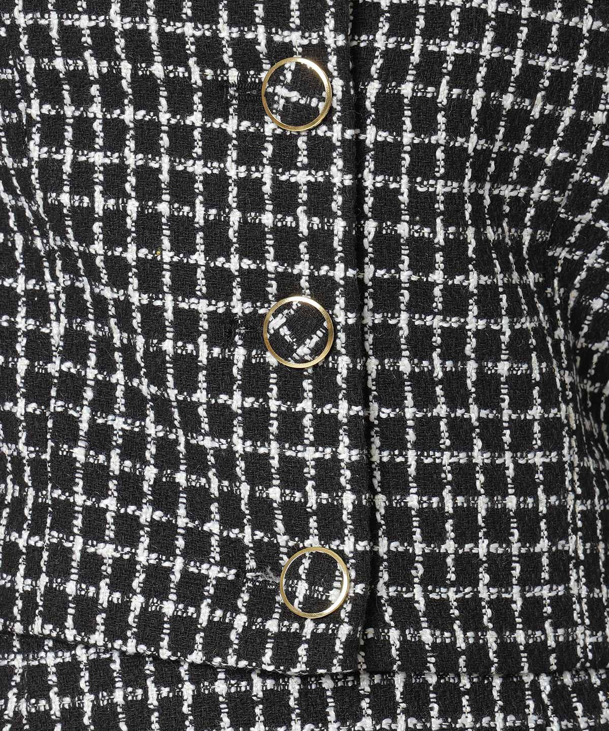 REDYAZEL「デコルテみせファー付きツィードジャケット」|ノーカラージャケット|