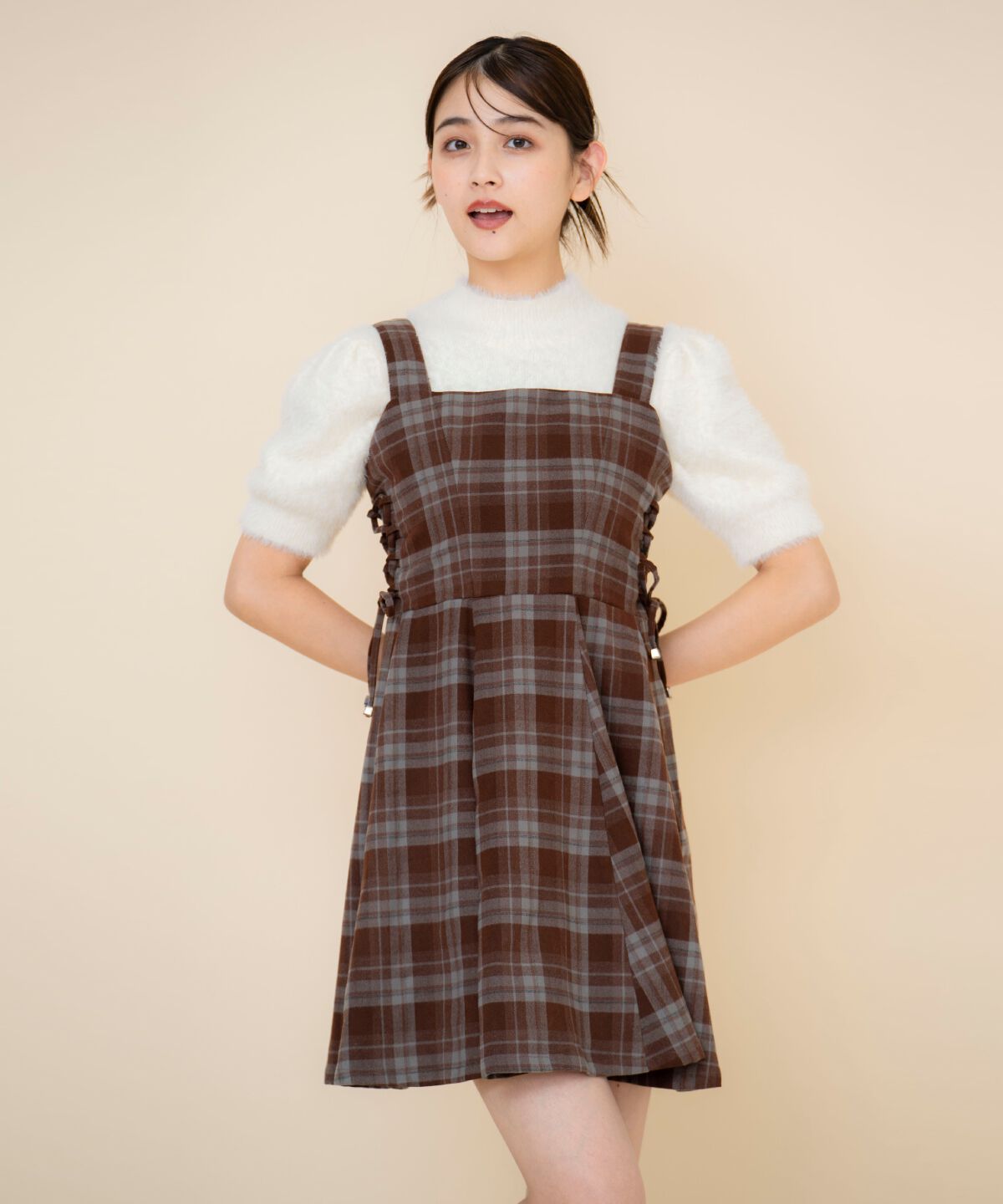REDYAZEL「チェックドロストミニワンピース」|ワンピース|