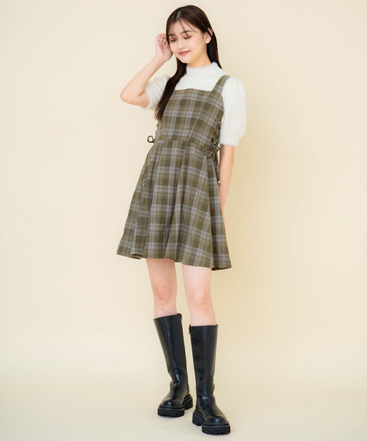 REDYAZEL「チェックドロストミニワンピース」|ワンピース|