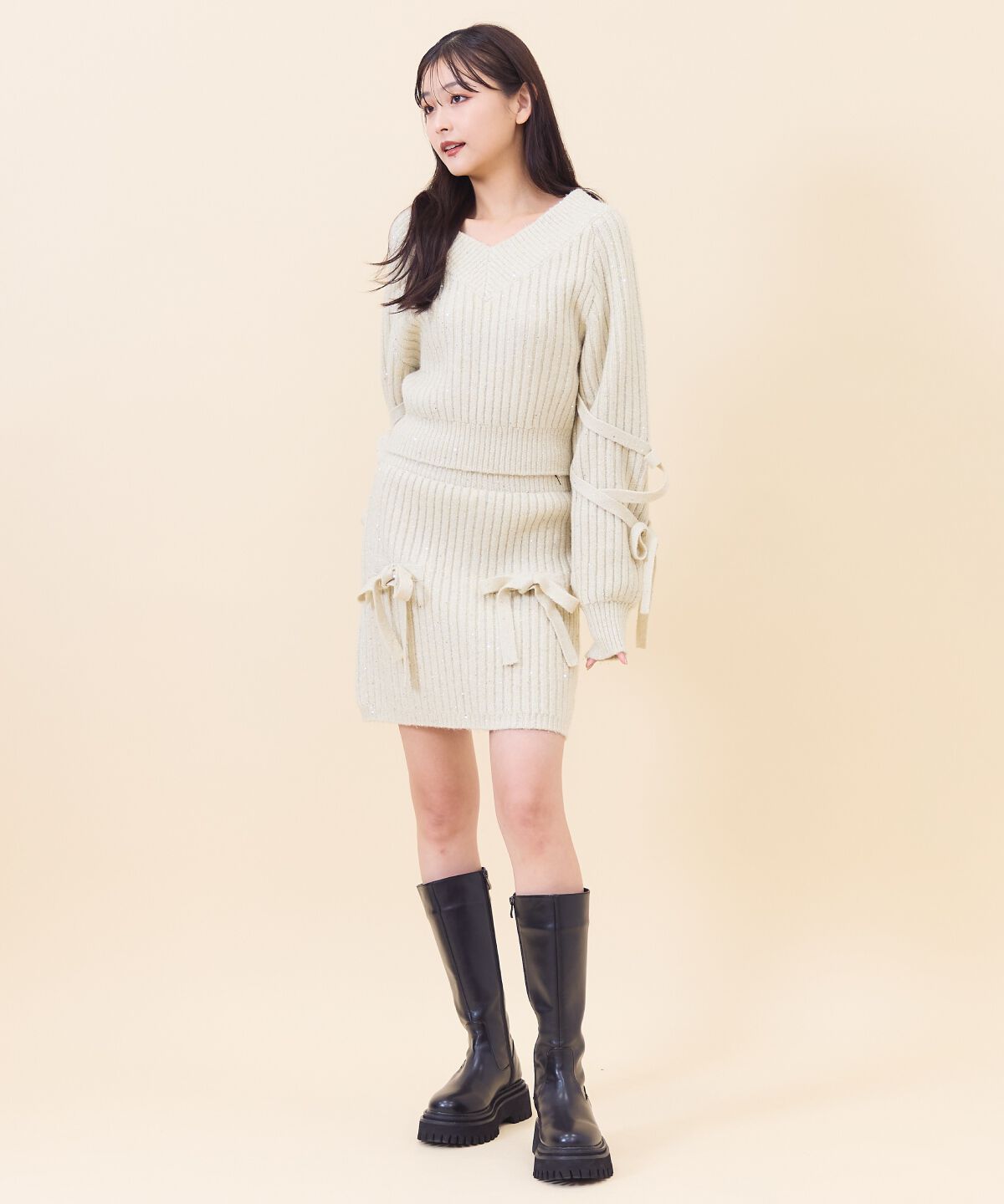 REDYAZEL「ラメスパンコールニットミニスカート」|タイト|