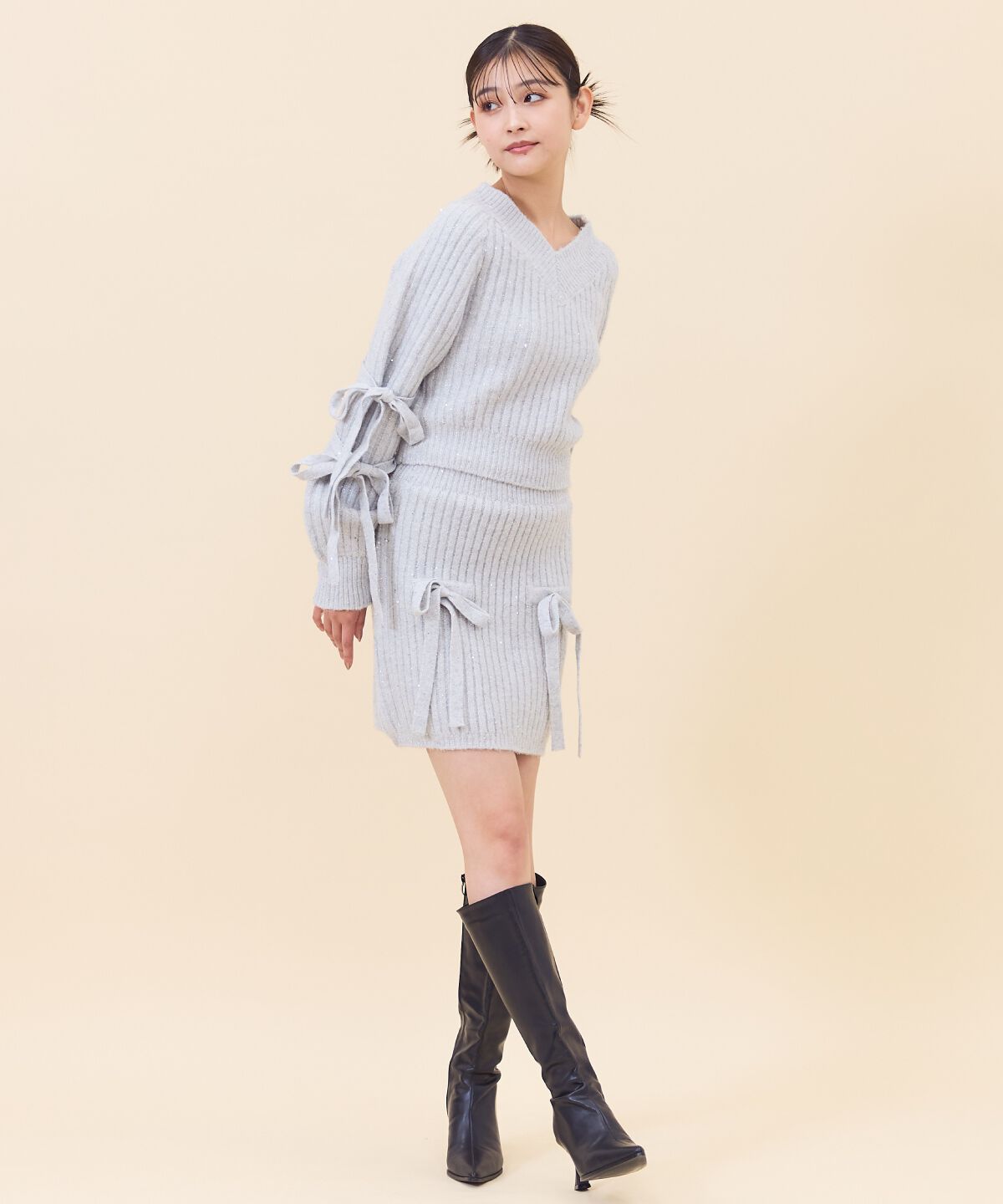 REDYAZEL「ラメスパンコールニットミニスカート」|タイト|