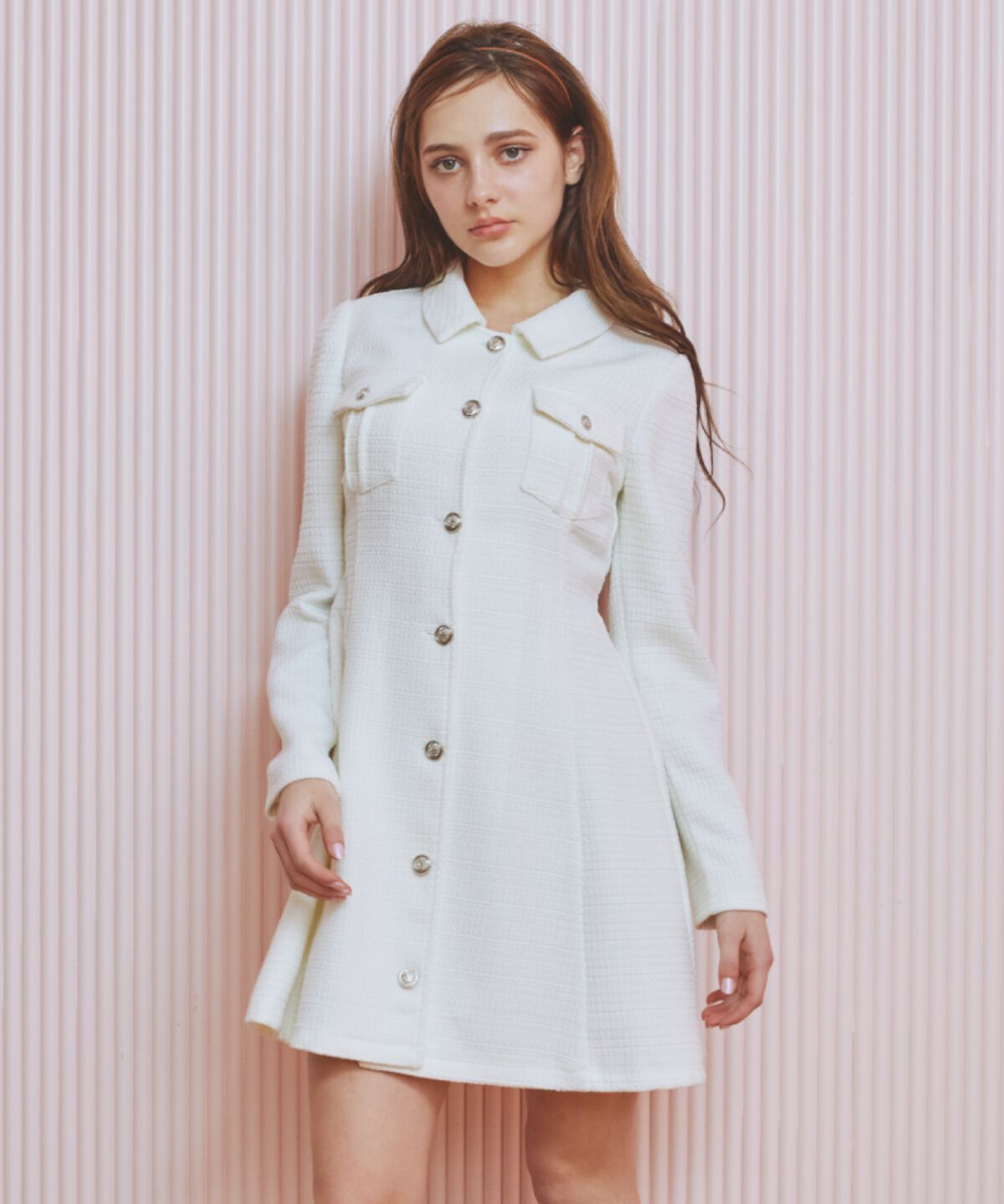 REDYAZEL「ファンシーツイードミニシャツワンピース」|ワンピース|オフ