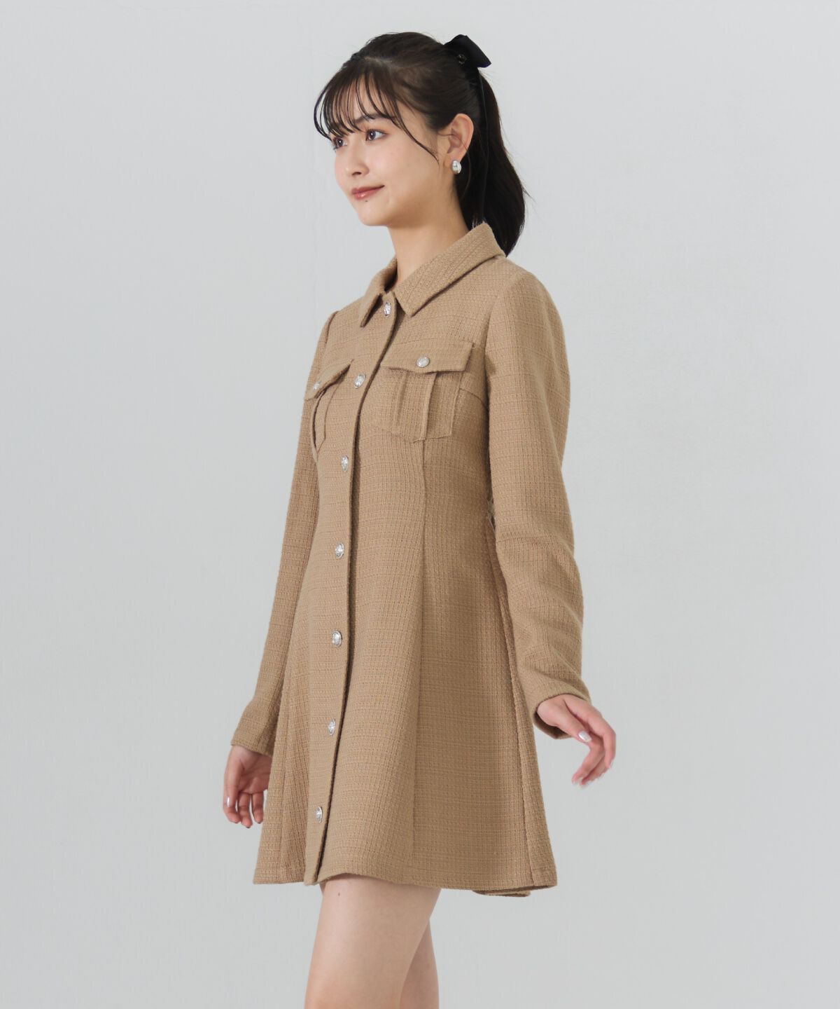 REDYAZEL「ファンシーツイードミニシャツワンピース」|ワンピース|