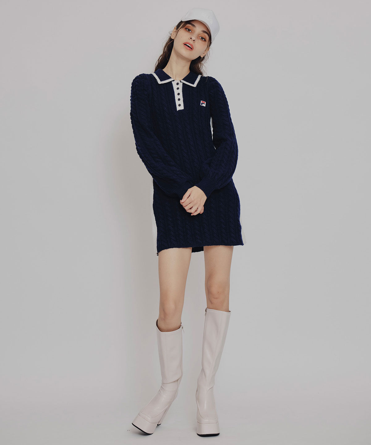 REDYAZEL「［FILA&times;REDYAZEL］ケーブルニットポロミニワンピース」|ワンピース|