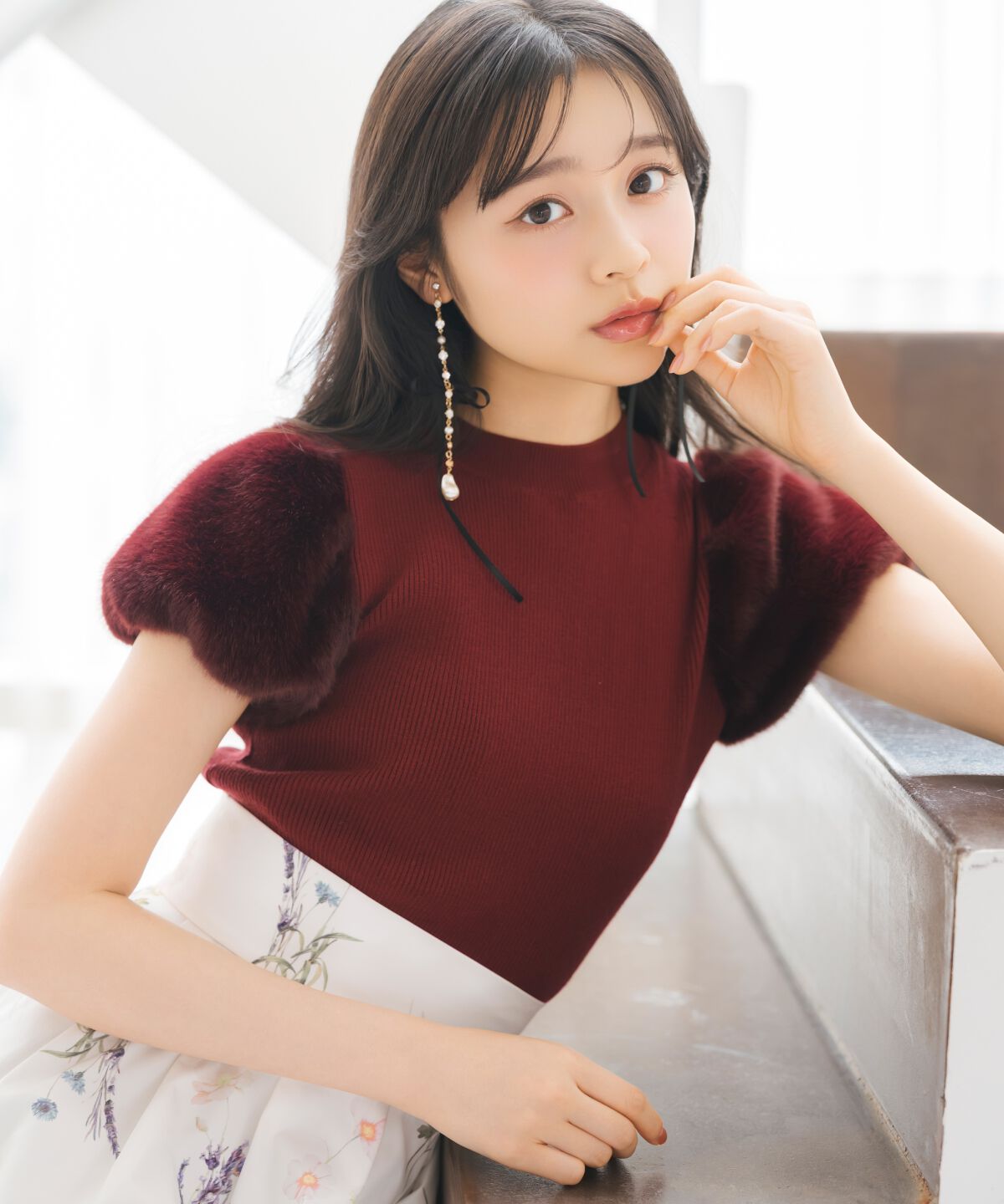 WILLSELECTION「ファースリーブニットプルオーバー」|ニット・セーター|ボルドー