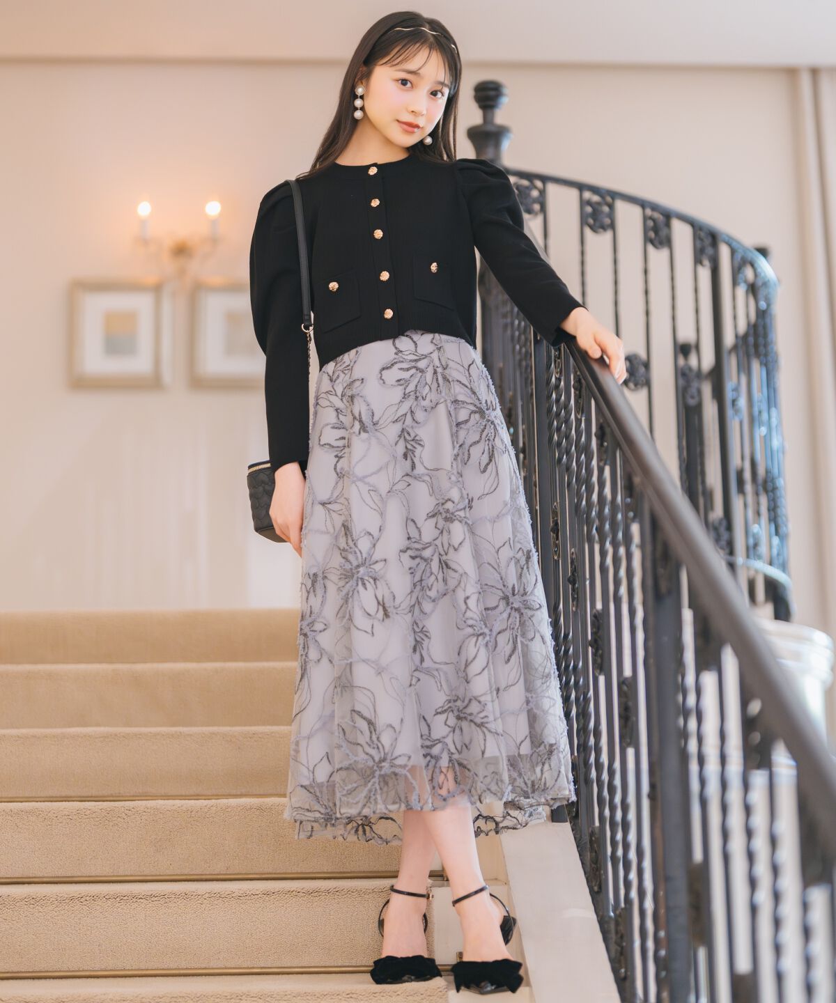 WILLSELECTION「ラメ刺繍チュールフレアスカート」|フレア|グレー