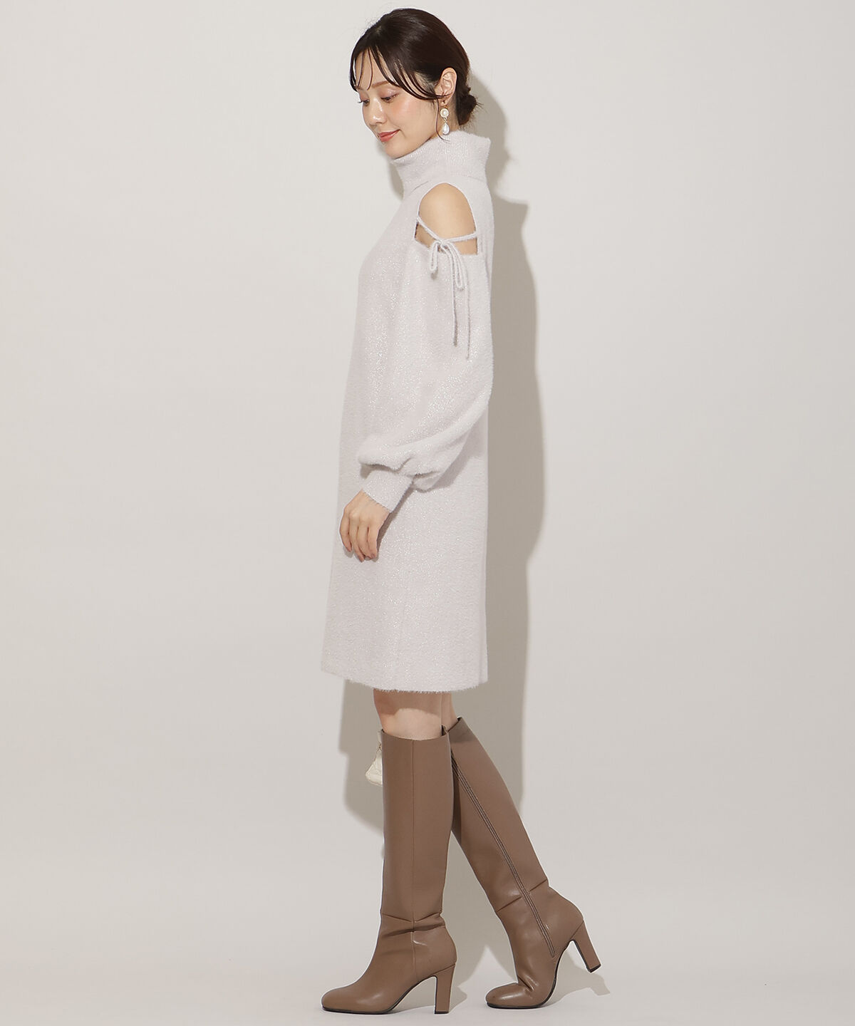 WILLSELECTION「オープンショルダーラメフェザーニットワンピース」|ワンピース|